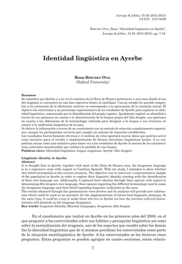 Identidad Lingüística En Ayerbe”, Luenga & Fablas, 15-16 (2011-2012), Pp