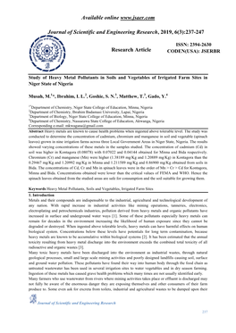 Study of Heavy Metal Pollutants in Soils and Vegetables of Irrigated Farm Sites in Niger State of Nigeria