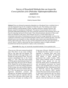 Survey of Household Methods That Can Lessen the Ctenocephalides Felis (Pulicidae: Siphonaptera)(Bouche) Population