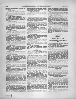 SENATE MAY '17 Service; to the Committee on Post Ofllce and Acting Through the United States Shipping Elution with Reference to Defeat of Legisla­ Civil Service