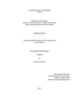 Fiction As Existential History in Miguel De Unamuno, Ignacio Martínez De Pisón, and Javier Marías