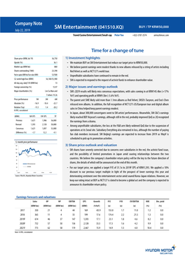 SM Entertainment (041510.KQ) BUY / TP KRW50,000 July 22, 2019 Travel/Casino/Entertainment/Small-Cap Peter Yoo +822-3787-2574 Airrio@Hmsec.Com