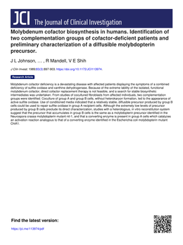 Molybdenum Cofactor Biosynthesis in Humans. Identification of Two