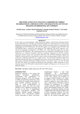 Identification of Tanzanian Saprophytic Edible Mushrooms by Amplification and Sequencing of Its/Lsu Regions of Ribosomal Rna Operon