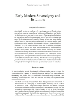 Early Modern Sovereignty and Its Limits