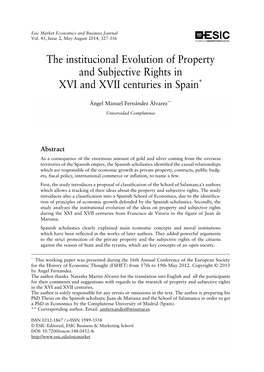The Institucional Evolution of Property and Subjective Rights in XVI and XVII Centuries in Spain*