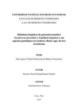 Cysticercus Fasciolaris Y Capillaria Hepatica) Y Sus Aspectos Patológicos En Roedores (Rattus Spp.) De Tres Ecosistemas