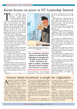 Karzai Focuses on Peace at HT Leadership Summit