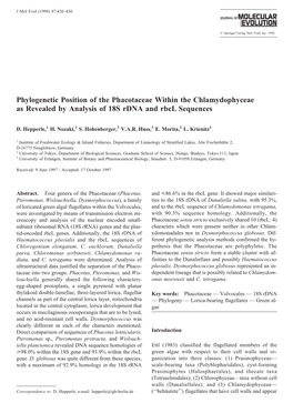 Phylogenetic Position of the Phacotaceae Within the Chlamydophyceae As Revealed by Analysis of 18S Rdna and Rbcl Sequences