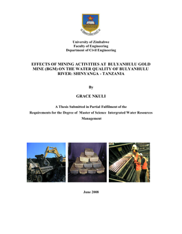 Effects of Mining Activities at Bulyanhulu Gold Mine (Bgm) on the Water Quality of Bulyanhulu River: Shinyanga - Tanzania