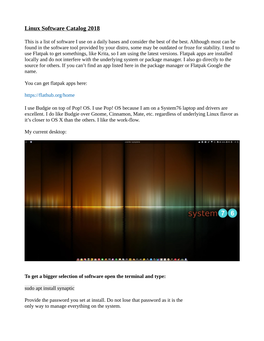 Linux Software Catalog 2018