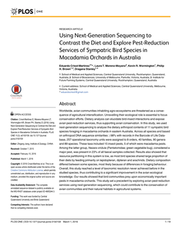 Using Next-Generation Sequencing to Contrast the Diet and Explore Pest-Reduction Services of Sympatric Bird Species in Macadamia Orchards in Australia