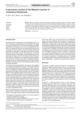 A Taxonomic Revision of the Malesian Species of Lasianthus (Rubiaceae)