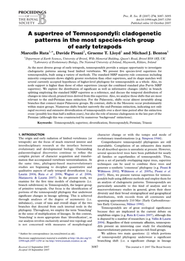 A Supertree of Temnospondyli: Cladogenetic Patterns in the Most Species-Rich Group of Early Tetrapods Marcello Ruta1,*, Davide Pisani2, Graeme T