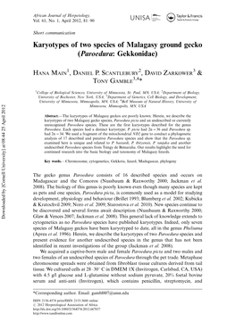 Karyotypes of Two Species of Malagasy Ground Gecko (Paroedura: Gekkonidae)