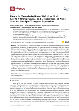 Genomic Characterization of Orf Virus Strain D1701-V (Parapoxvirus) and Development of Novel Sites for Multiple Transgene Expression