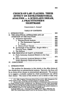 Choice-Of-Law Clauses: Their Effect on Extraterritorial Analysis - a Scholar's Dream, a Practitioner's Nightmare