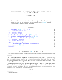 Factorization Algebras in Quantum Field Theory Learning Seminar