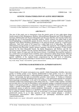 GENETIC CHARACTERIZATION of ALPINE SHEEP BREEDS Chiara