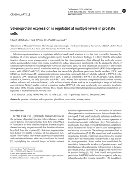 Selenoprotein Expression Is Regulated at Multiple Levels in Prostate Cells