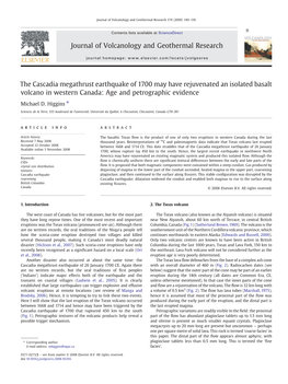 The Cascadia Megathrust Earthquake of 1700 May Have Rejuvenated an Isolated Basalt Volcano in Western Canada: Age and Petrographic Evidence