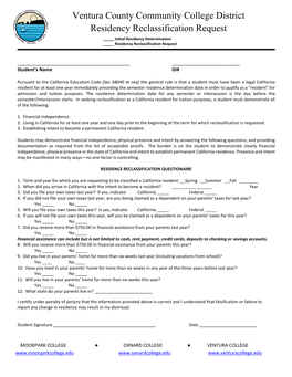 Ventura County Community College District Residency Reclassification