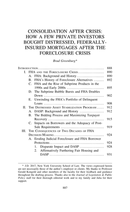 Consolidation After Crisis: How a Few Private Investors Bought Distressed, Federally- Insured Mortgages After the Foreclosure Crisis