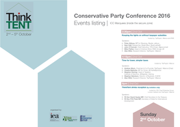 Conservative Party Conference 2016 Events Listing | ICC Marquees (Inside the Secure Zone)