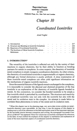 Chapter 10 Coordinated Isonitriles