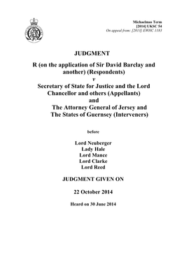 R (Barclay) V Lord Chancellor