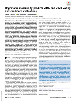 Hegemonic Masculinity Predicts 2016 and 2020 Voting and Candidate Evaluations