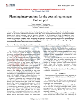 Planning Interventions for the Coastal Region Near Kollam Port