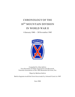 Chronology of the 10Th Mountain Division in World War Ii