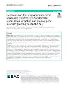 Rotifera, Syn. Syndermata) Reveal Strain Formation and Gradual Gene Loss with Growing Ties to the Host Katharina M