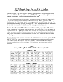 CCCU Faculty Salary Survey: 2015-16 Update by Nita Stemmler, Council for Christian Colleges & Universities