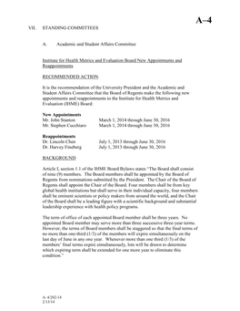 VII. STANDING COMMITTEES A. Academic and Student Affairs