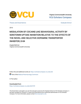 Modulation of Cocaine-Like Behavioural Activity By