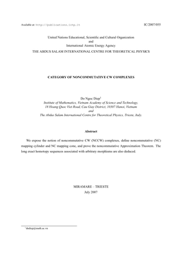 Category of Noncommutative Cw Complexes