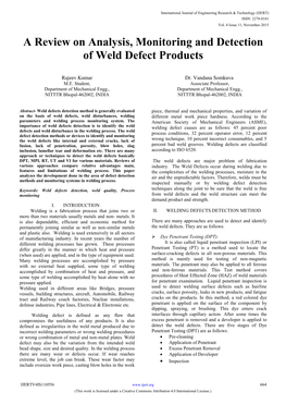 A Review on Analysis, Monitoring and Detection of Weld Defect Products