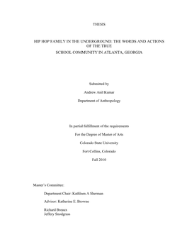 Hip Hop Family in the Underground: the Words and Actions of the True School Community in Atlanta, Georgia