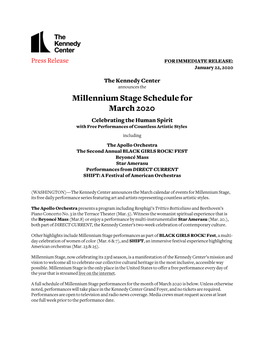 Millennium Stage Schedule for March 2020