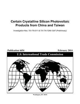 Certain Crystalline Silicon Photovoltaic Products from China and Taiwan