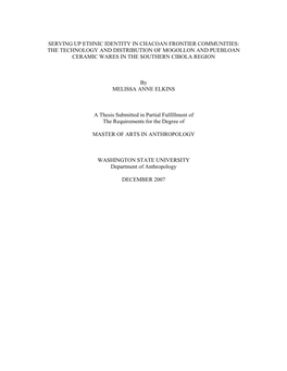 Serving up Ethnic Identity in Chacoan Frontier Communities: the Technology and Distribution of Mogollon and Puebloan Ceramic Wares in the Southern Cibola Region