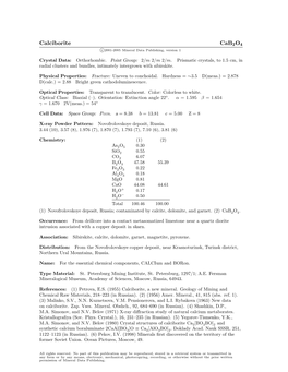 Calciborite Cab2o4 C 2001-2005 Mineral Data Publishing, Version 1