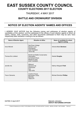 Bexhill East Division Notice of Election