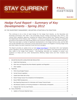 Hedge Fund Report - Summary of Key Developments - Spring 2012