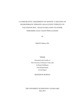 A Comparative Assessment of Genetic Variation of Diamondback Terrapin (Malaclemys Terrapin) in Galveston Bay, Texas in Relation