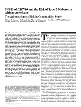 SNP43 of CAPN10 and the Risk of Type 2 Diabetes in African-Americans the Atherosclerosis Risk in Communities Study Michael J