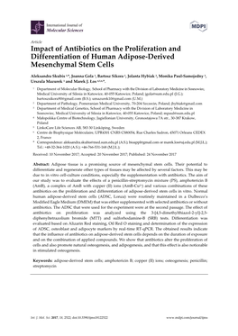 Impact of Antibiotics on the Proliferation and Differentiation of Human Adipose-Derived Mesenchymal Stem Cells