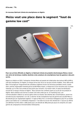 Meizu Veut Une Place Dans Le Segment “Haut De Gamme Low Cost”